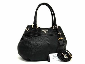 1円 ■極美品■ PRADA プラダ BN1777 レザー 2WAY トートバッグ ショルダー ハンドバッグ 肩掛けかばん レディース ブラック系 AZ0525