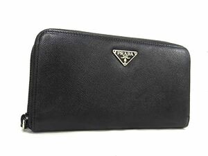 1円 ■美品■ PRADA プラダ サフィアーノレザー ラウンドファスナー 長財布 ウォレット レディース メンズ ブラック系 AW5876