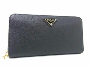 1円 PRADA プラダ サフィアーノレザー ラウンドファスナー 長財布 ウォレット 小銭入れ 札入れ メンズ ブラック系 FC4121