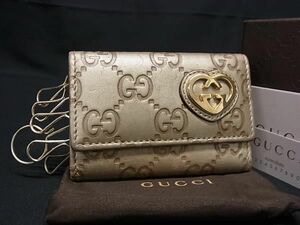 1円 GUCCI グッチ 257217 0416 ラブリーハート グッチシマ レザー 6連 キーケース 鍵入れ レディース シャンパンゴールド系 AW6903