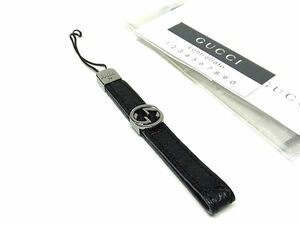 1円 ■美品■ GUCCI グッチ インターロッキングG レザー キーホルダー バッグチャーム レディース メンズ ブラック系 BJ1079