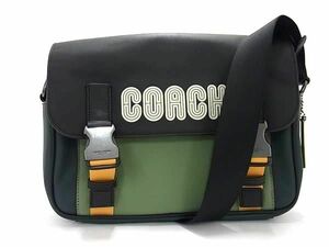 1円 ■極美品■ COACH コーチ C6657 レザー クロスボディ ワンショルダーバッグ メンズ ブラック系×グリーン系 FC4146