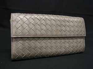 1円 BOTTEGA VENETA ボッテガヴェネタ イントレチャート レザー 二つ折り 長財布 ウォレット 札入れ 小銭入れ ライトグレー系 AX6148