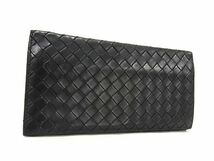 1円 ■美品■ BOTTEGA VENETA ボッテガヴェネタ イントレチャート レザー ニつ折り 長財布 ウォレット 札入れ メンズ ブラック系 FB0289_画像1