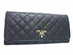 1円 ■美品■ PRADA プラダ レザー キルティング 二つ折り 長財布 ウォレット 札入れ 小銭入れ カード入れ レディース ブラック系 FC3927