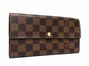 1円 LOUIS VUITTON ルイヴィトン N61734 ダミエ ポルトフォイユサラ 二つ折り 長財布 ウォレット レディース メンズ ブラウン系 FC4546