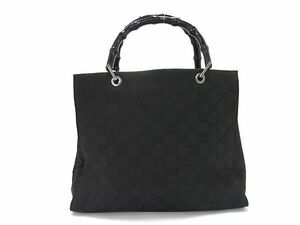 1円 ■美品■ GUCCI グッチ 002 1010 バンブー GG柄 ナイロンキャンバス ハンドバッグ トートバッグ レディース ブラック系 FC2942