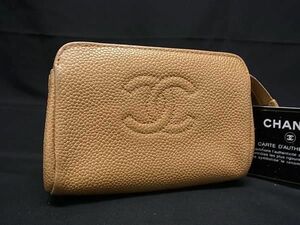 1円 ■美品■ CHANEL シャネル ココマーク キャビアスキン ポーチ マルチケース 小物入れ レディース ブラウン系 AW5898