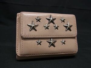 1円 JIMMY CHOO ジミーチュウ ネモ スタースタッズ レザー ホック 三つ折り 財布 ウォレット 札入れ 小銭入れ ピンクベージュ系 AW5580