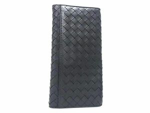 1円 ■美品■ BOTTEGA VENETA ボッテガヴェネタ イントレチャート レザー×クロコダイル 二つ折り 長財布 ウォレット ブラック系 FC4424