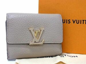 1円 ■美品■ LOUIS VUITTON ルイヴィトン M68747 トリヨンレザー ポルトフォイユカプシーヌ XS 三つ折り 財布 ガレ グレージュ系 AW4567