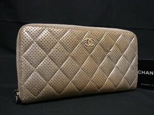 1円 CHANEL シャネル ココマーク マトラッセ レザー ラウンドファスナー 長財布 ウォレット 札入れ 小銭入れ ゴールド系 FC2039