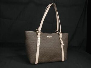 1円 ■美品■ MICHAEL KORS マイケルコース MK柄 PVC ハンドバッグ トート ショルダー 肩掛けかばん レディース ブラウン系 AW6631