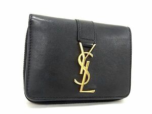 1円 ■美品■ SAINT LAURENT サンローラン カサンドラ レザー 二つ折り 財布 ウォレット 小銭入れ 札入れ レディース ブラック系 FC3419