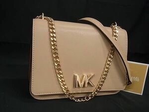 1円 ■極美品■ MICHAEL KORS マイケルコース レザー チェーン クロスボディ ショルダーバッグ 斜め掛け レディース ベージュ系 AW6994