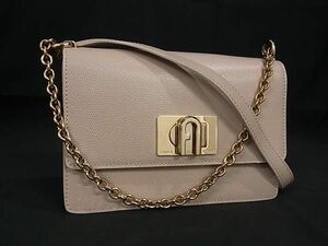 1円 ■美品■ FURLA フルラ 1927 レザー チェーン クロスボディ ショルダーバッグ ポシェット 斜め掛け ピンクベージュ系 AW7094