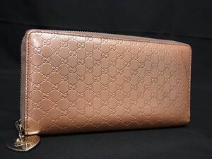 1円 GUCCI グッチ 303260.0959 マイクログッチシマ レザー ラウンドファスナー 長財布 ウォレット レディース ライトピンク系 BF6638