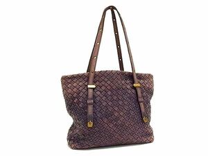 1円 BOTTEGA VENETA ボッテガヴェネタ イントレチャート レザー トートバッグ ハンドバッグ レディース メンズ パープル系 BI1643