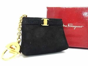 1円 ■美品■ Salvatore Ferragamo フェラガモ ヴァラ スエード バッグモチーフ キーホルダー バッグチャーム ブラック系 AU1277