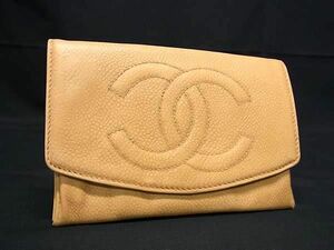 1円 CHANEL シャネル ココマーク キャビアスキン 二つ折り 財布 ウォレット 小銭入れ 札入れ レディース メンズ イエロー系 AX6080