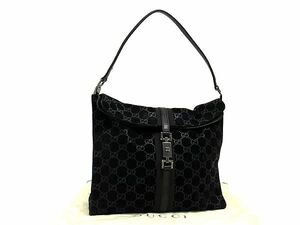 1円 ■美品■ GUCCI グッチ 001 3355 002122 ジャッキー GG柄 スエード×レザー ワンショルダーバッグ レディース ブラック系 AW6642