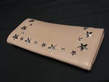 1円 ■新品同様■ JIMMY CHOO ジミーチュウ ニノ レザー スタースタッズ 二つ折り 長財布 ウォレット レディース ベージュ系 FC3987_画像2