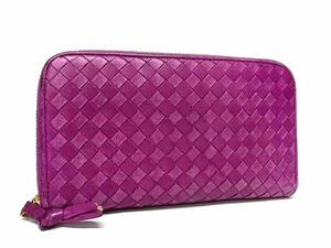 1円 BOTTEGA VENETA ボッテガヴェネタ イントレチャート レザー ラウンドファスナー 長財布 ウォレット 札入れ パープル系 BF6964