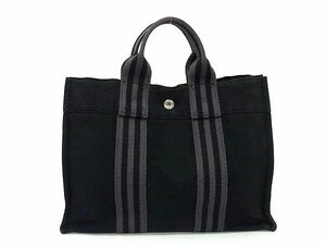 1円 ■美品■ HERMES エルメス フールトゥPM シルバー金具 キャンバス トートバッグ メンズ レディース ブラック系 BF6295