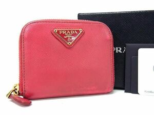 1円 PRADA プラダ 1M0268 サフィアーノレザー コインパース コインケース 小銭入れ レディース ピンクレッド系 FA1740