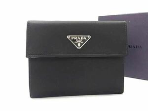 1円 ■極美品■ PRADA プラダ M170 テスートナイロン 三つ折り 財布 ウォレット 小銭入れ メンズ レディース ブラック系 AY0746