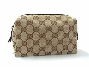 1円 ■極美品■ GUCCI グッチ 29595 GG柄 GGキャンバス ポーチ マルチケース 小物入れ レディース ベージュ系×ブラウン系 FC1135