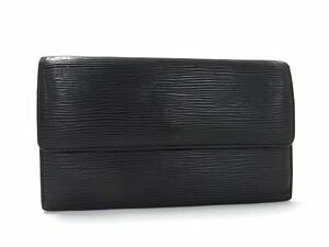 1円 ■美品■ LOUIS VUITTON ヴィトン M63382 エピ ポルトトレゾール インターナショナル 三つ折り 長財布 ウォレット ブラック系 FC0696