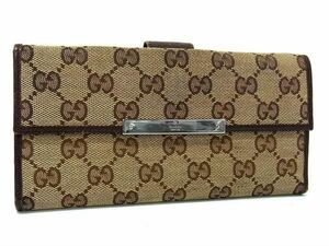 1円 ■美品■ GUCCI グッチ 112715 2888 GG柄 GGキャンバス×レザー Wホック 二つ折り 長財布 ウォレット ブラウン系 FC2068