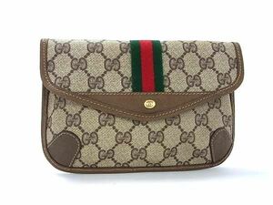 1円 ■新品同様■ GUCCI オールドグッチ ヴィンテージ シェリーライン GG柄 PVC マルチポーチ マルチケース 小物入れ ブラウン系 AU9854