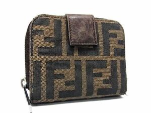 1円 FENDI フェンディ ズッカ柄 キャンバス×レザー 二つ折り 財布 ウォレット 札入れ 小銭入れ メンズ レディース ブラウン系 AY1473