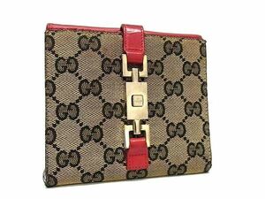 1円 GUCCI グッチ 035 2026 2131 ジャッキー GG柄 GGキャンバス×レザー 二つ折り 財布 ウォレット ブラウン系×レッド系 AW5863