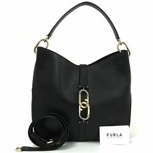 1円 ■極美品■ FURLA フルラ シレナ レザー 2WAY ワンハンドル ハンドバッグ ショルダー 斜め掛けかばん レディース ブラック系 AW6834の画像1