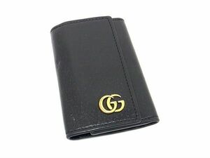 1円 ■美品■ GUCCI グッチ GGマーモント レザー 6連キーケース 鍵入れ レディース メンズ ブラック系 AW5875