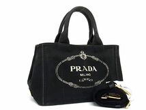 1円 ■美品■ PRADA プラダ カナパ キャンバス 2WAY ハンドバッグ トート ショルダー 斜め掛け 肩掛け レディース ブラック系 FC3771_画像1