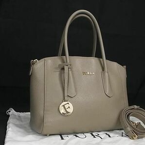 1円 ■極美品■ FURLA フルラ テッサ レザー ハンドバッグ トートバッグ レディース ライトグレー系 BJ2079の画像1