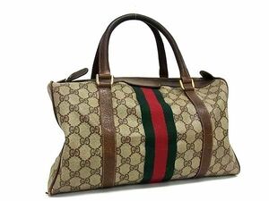 1円 GUCCI グッチ オールドグッチ ヴィンテージ GG柄 PVC×レザー ハンドバッグ ミニボストンバッグ レディース ブラウン系 AX3059