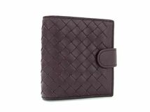 1円 ■美品■ BOTTEGA VENETA ボッテガヴェネタ イントレチャート レザー二つ折り ミニ財布 コンパクトウォレット ブラウン系 FC0851_画像1