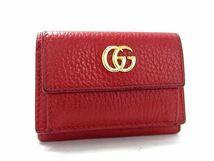 1円 GUCCI グッチ 523277 0416 GGマーモント レザー 三つ折り 財布 ミニウォレット 小銭入れ レディース レッド系 FC2182_画像1