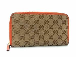 1円 ■美品■ GUCCI グッチ 363423 2067 GG柄 GGキャンバス ラウンドファスナー 長財布 ウォレット ブラウン系×オレンジ系 FC2071