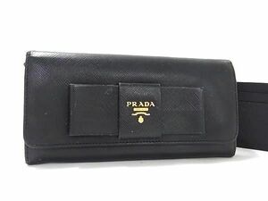 1円 PRADA プラダ サフィアーノレザー 二つ折り 長財布 ウォレット 小銭入れ 札入れ レディース ブラック系 FC4131