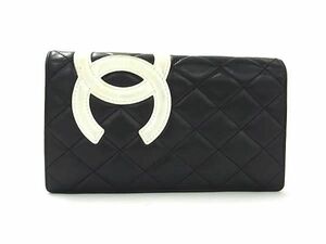 1円 ■美品■ CHANEL シャネル ココマーク マトラッセ カンボンライン ラムスキン 二つ折り 長財布 ウォレット ブラック系 BK0370