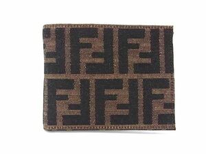 1円 ■極美品■ FENDI フェンディ ズッカ柄 キャンバス 二つ折り 財布 ウォレット 小銭入れ 札入れ メンズ ブラウン系 FC4100