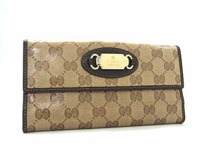 1円 ■美品■ GUCCI グッチ 231841 2149 GG柄 ナイロンキャンバス×レザー 二つ折り 長財布 ウォレット レディース ブラウン系 FC4105