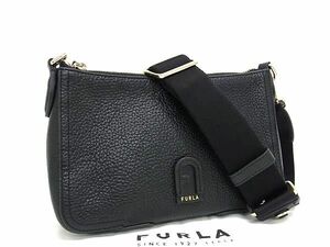 1円 ■美品■ FURLA フルラ アテナ レザー クロスボディ ショルダーバッグ 斜め掛け レディース ブラック系 AW6978