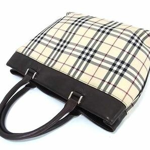 1円 ■美品■ BURBERRY バーバリー ノバチェック ナイロンキャンバス×レザー ハンドバッグ トート ベージュ系×ブラウン系 FC4853の画像3